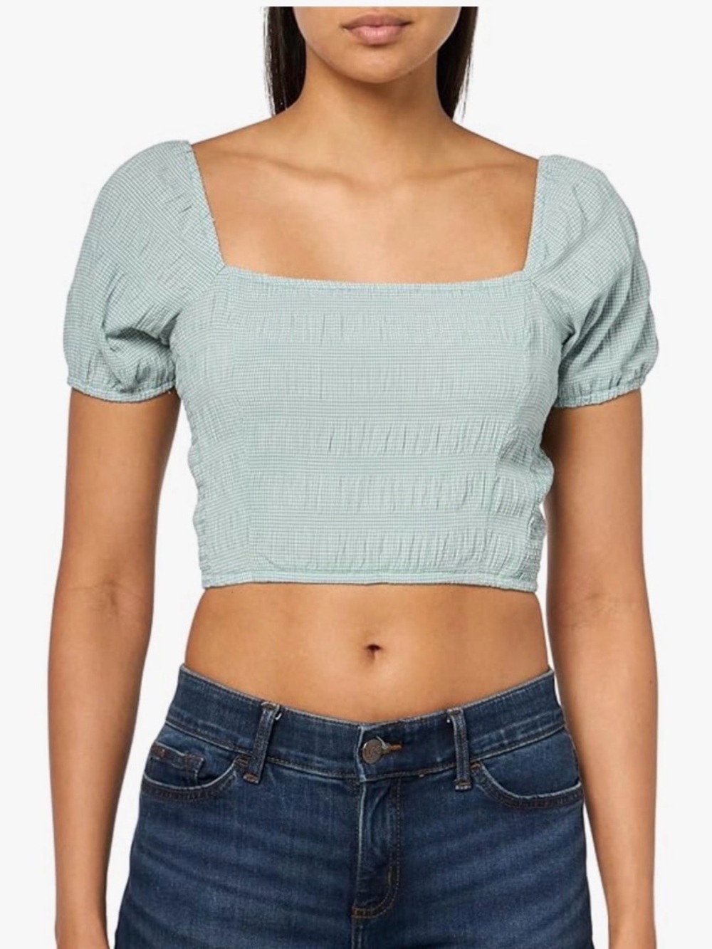 Forever 21 Sage Green Smocked Square Neck Crop Top